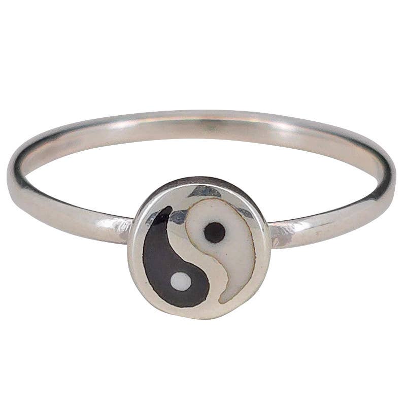 Mini Yin Yang Symbol Sterling Silver Stacking Ring: 7