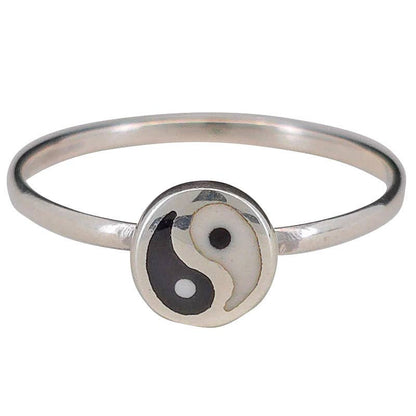 Mini Yin Yang Symbol Sterling Silver Stacking Ring: 7