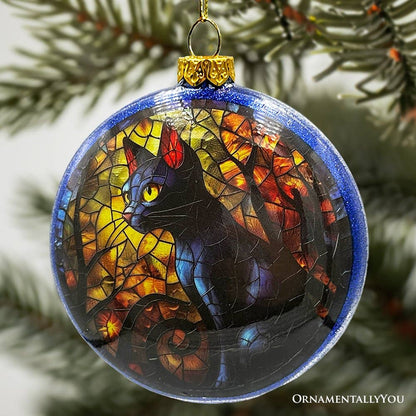 Witch and Black Cat Stained Glass Handblown Ornament
