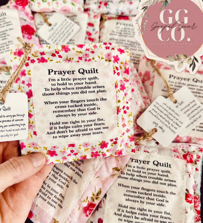 Floral Pink Pocket Prayer Quilt: Heart