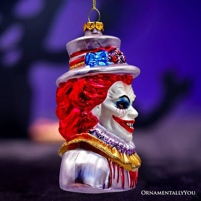 Horror Clown Head Glass Ornament, Halloween Tree Decor