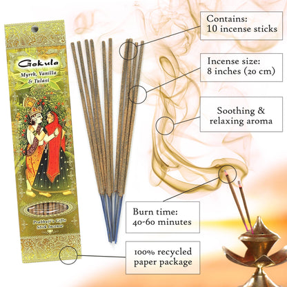 Incense Sticks Gokula - Myrrh, Vanilla, and Tulsi