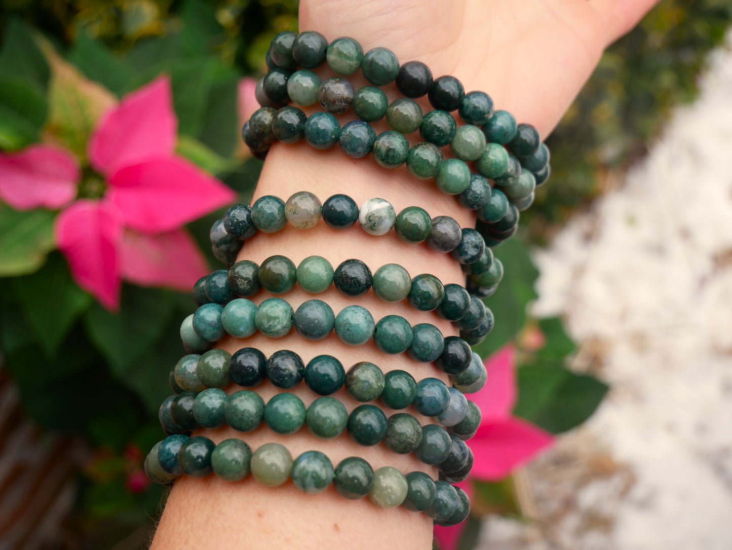 Moss Agate Beaded Bracelets 8mm