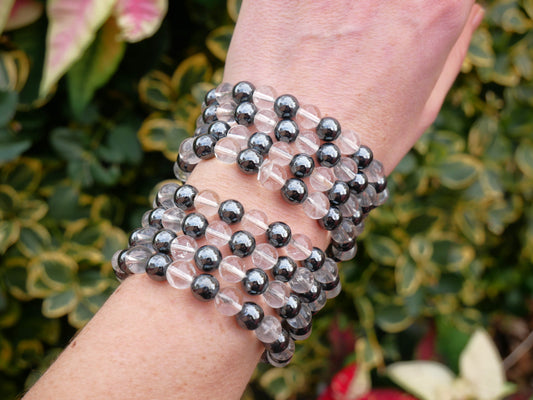 Hematite Quartz Mix Beaded Bracelet 8mm