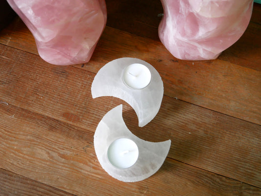 Selenite Moon Candle Holder