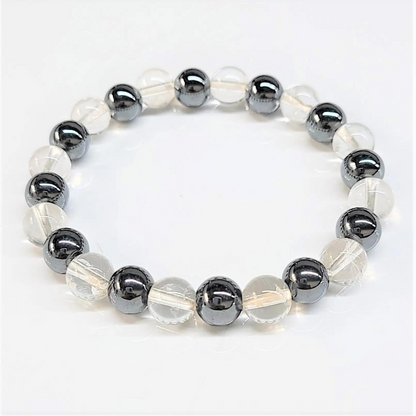 Hematite Quartz Mix Beaded Bracelet 8mm