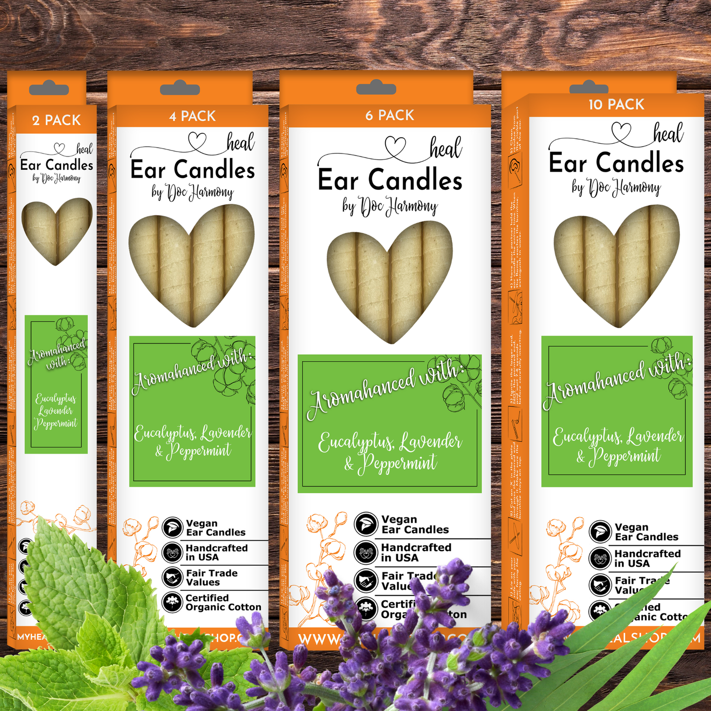 Eucalyptus, Lavender & Peppermint Ear Candles by Doc Harmony: 2-Pack