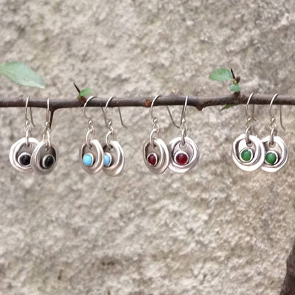 Cosmic tiny stone Circle Earrings: Black