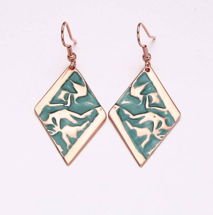 F 48 Turquoise color irregular hammered look Copper Earrings