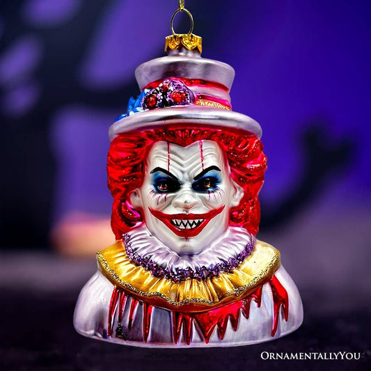 Horror Clown Head Glass Ornament, Halloween Tree Decor
