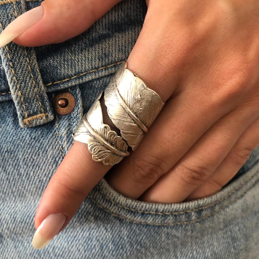 Wide Feather Wrap Ring