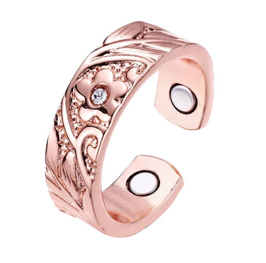 Solid copper flower design magnet ring help arthritis