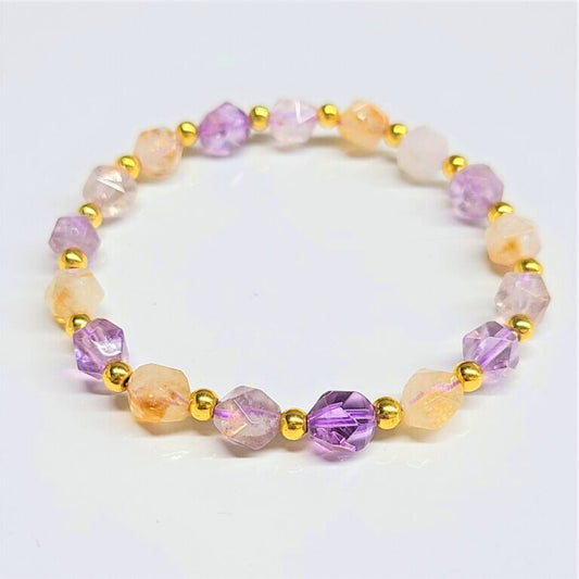 Amethyst Citrine Faceted Beaded Bracelets 8mm