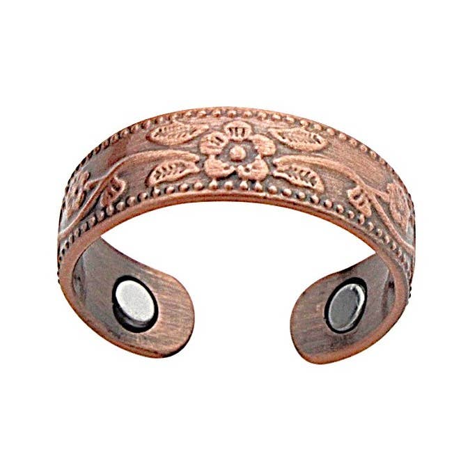 Solid copper flower design magnet ring