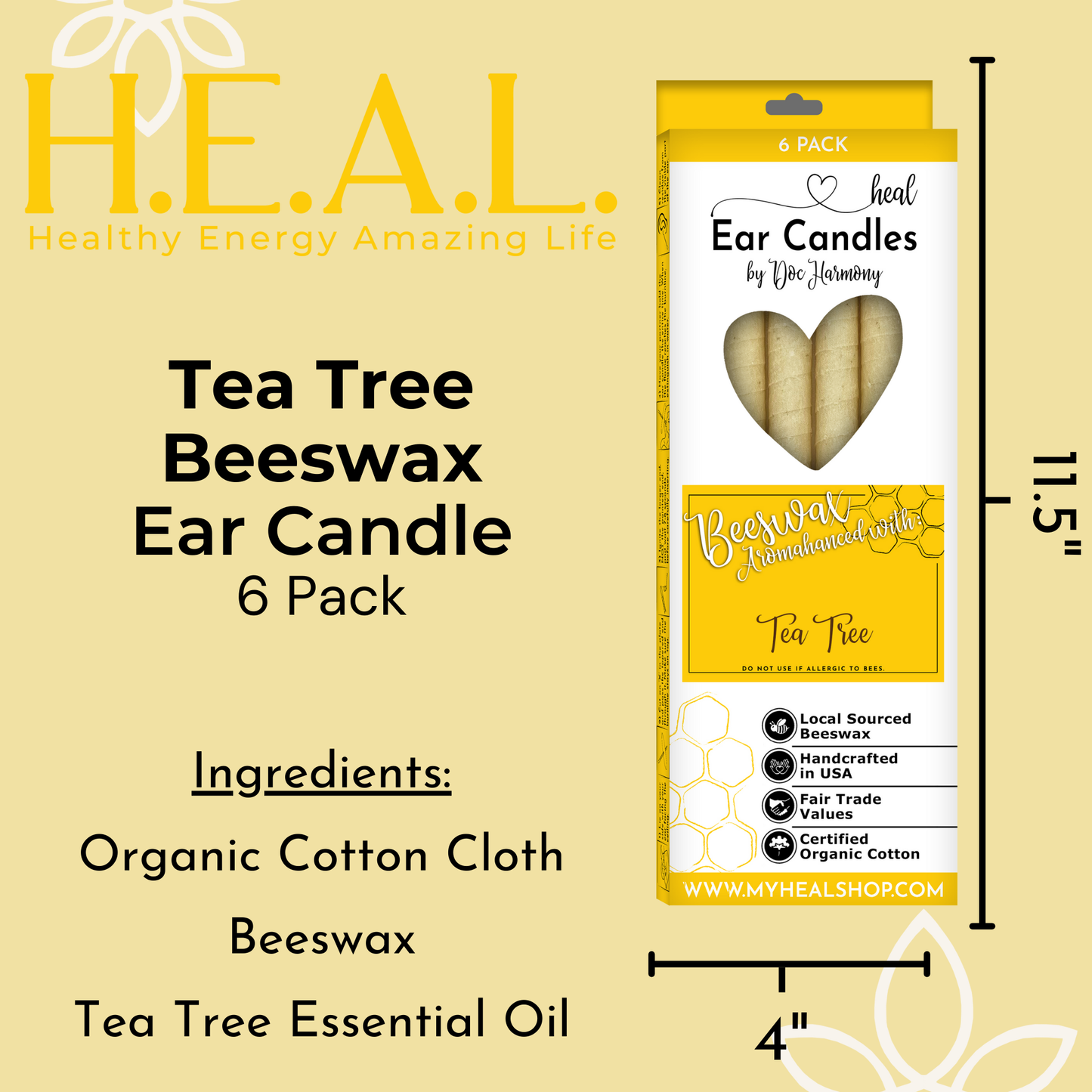 Tea Tree Beeswax Ear Candles by Doc Harmony: 2-Pack