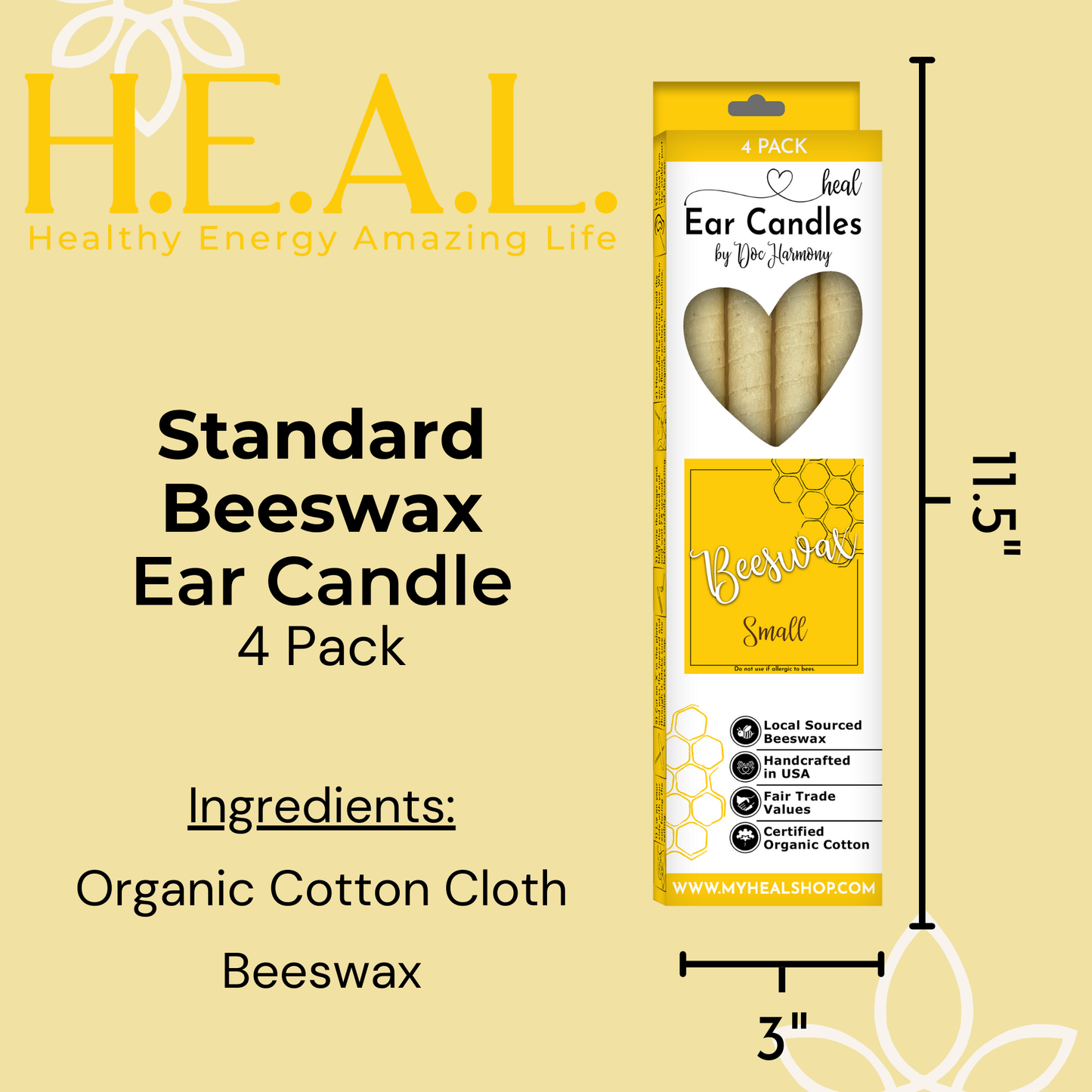 Unscented Beeswax Ear Candles by Doc Harmony: 2-Pack