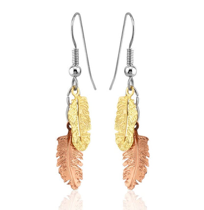TS 162 Dangle Gold and Copper Feather Earrings