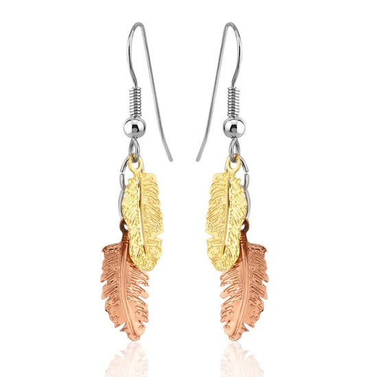 TS 162 Dangle Gold and Copper Feather Earrings