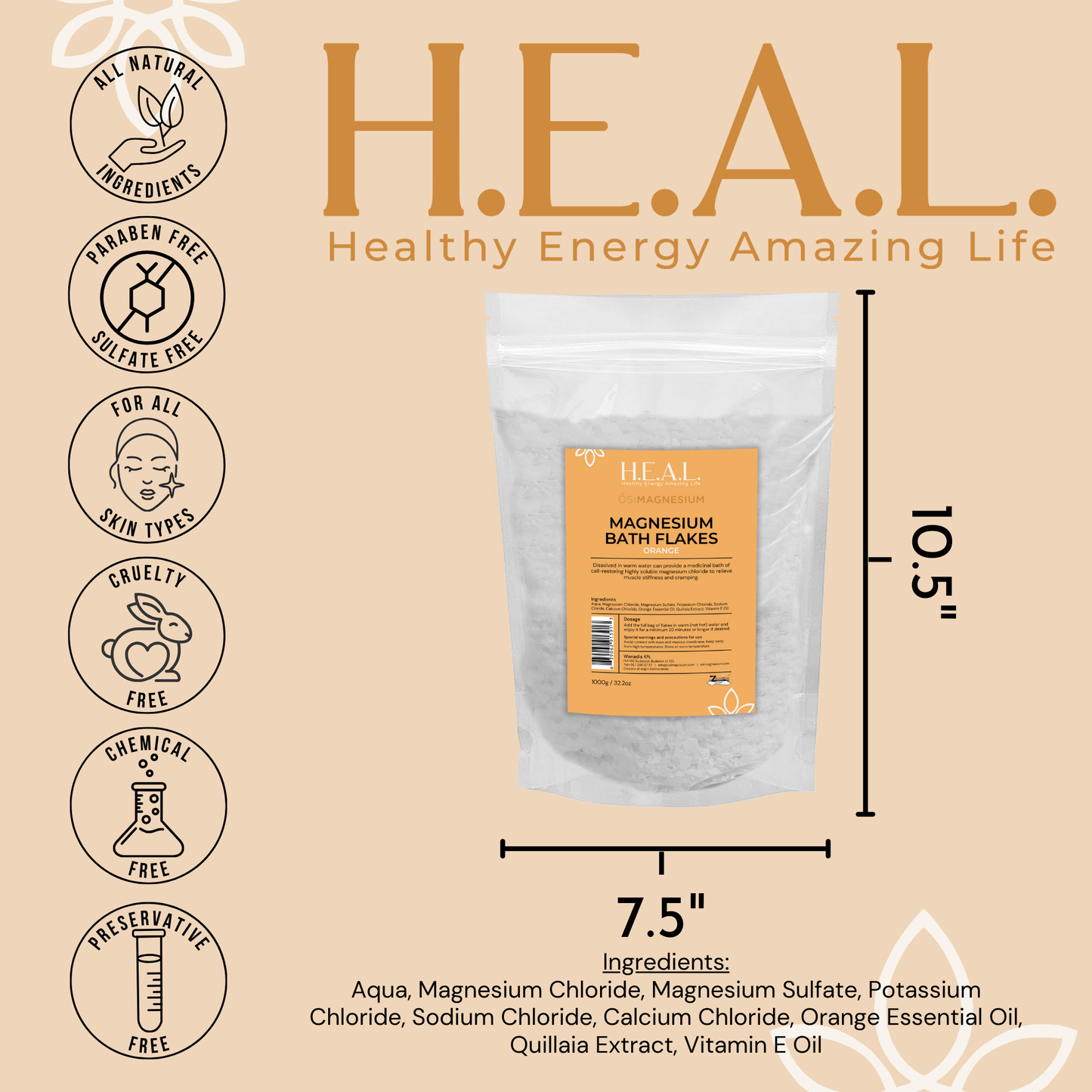 ŐSIMAGNESIUM Bath Flakes with Orange Essential Oil