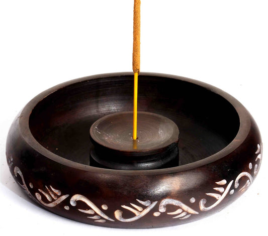 Round Incense and Cone burner: Brown / Stone / 4" Dia