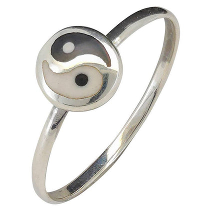 Mini Yin Yang Symbol Sterling Silver Stacking Ring: 7