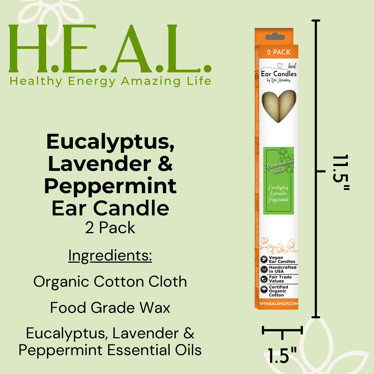 Eucalyptus, Lavender & Peppermint Ear Candles by Doc Harmony: 2-Pack