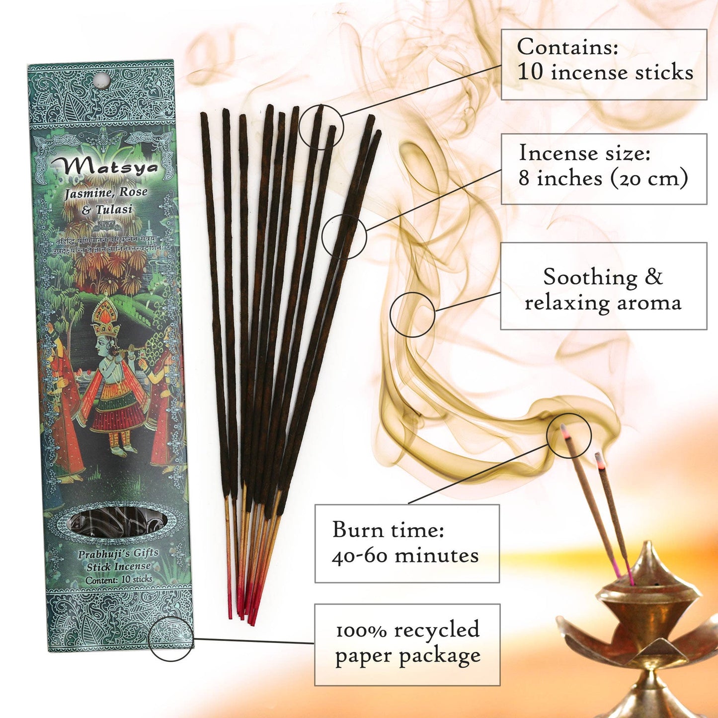 Incense Sticks Matsya - Jasmine, Rose, and Tulasi