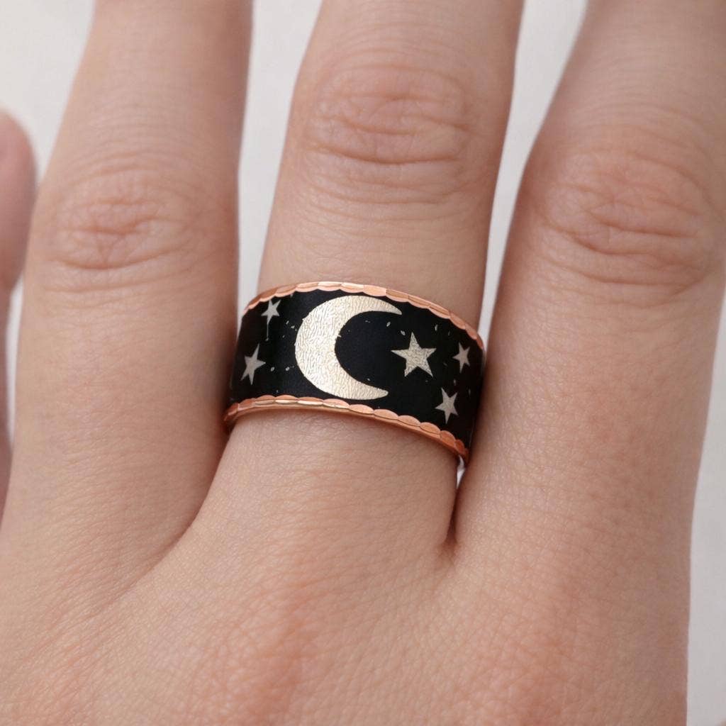 Moon and star ring copper