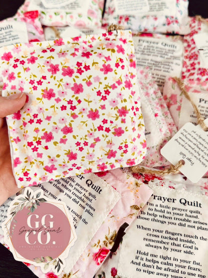 Floral Pink Pocket Prayer Quilt: Heart