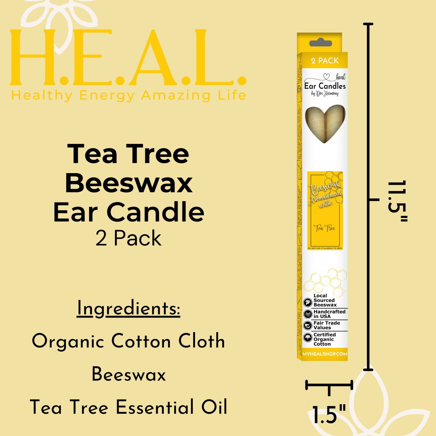 Tea Tree Beeswax Ear Candles by Doc Harmony: 2-Pack