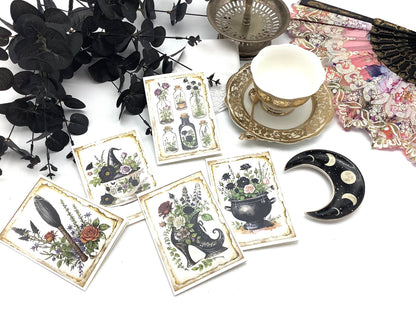 Vintage Herbalist witch Greeting Card Black Tea and Roses