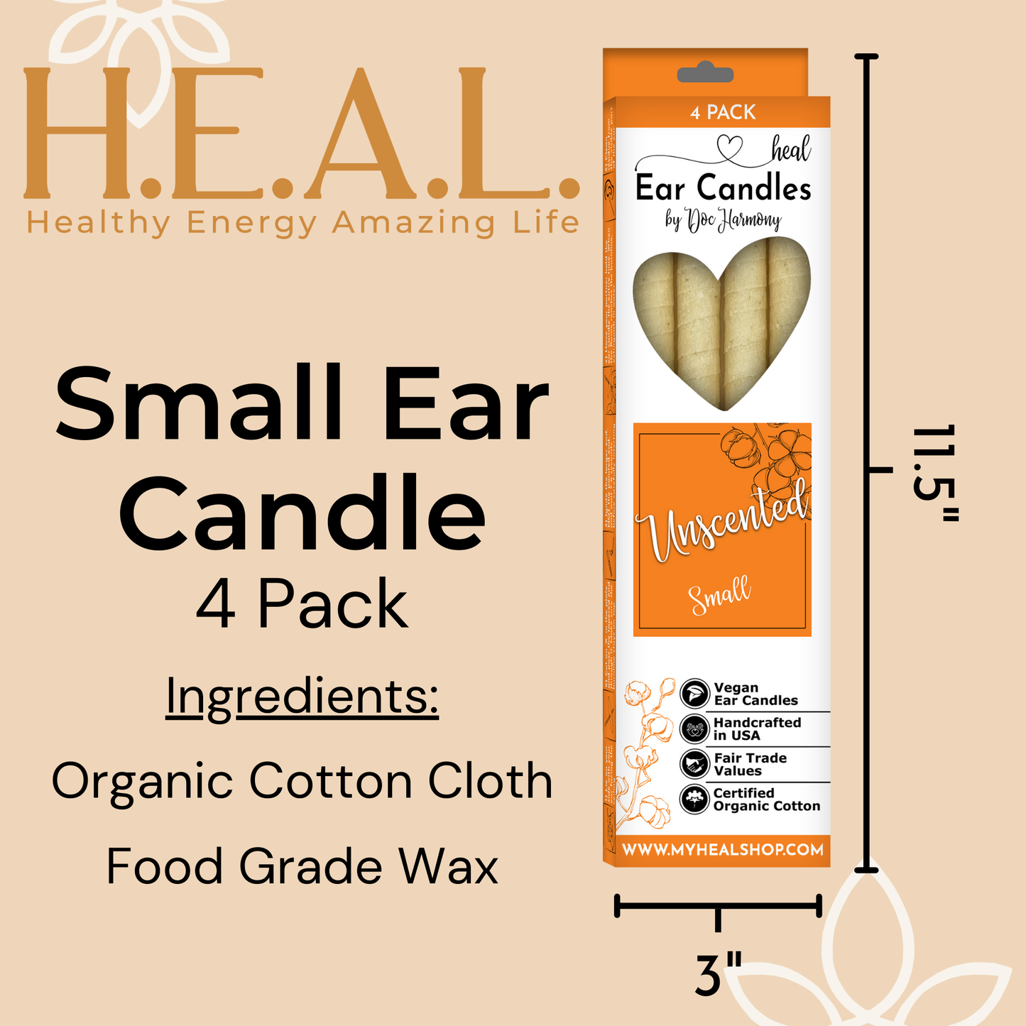 Unscented Ear Candles by Doc Harmony: 2-Pack