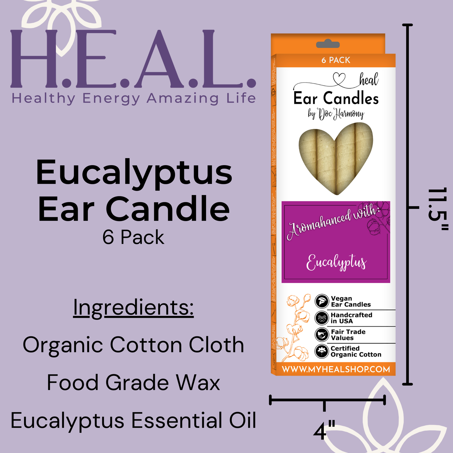 Eucalyptus Ear Candles by Doc Harmony: 2-Pack