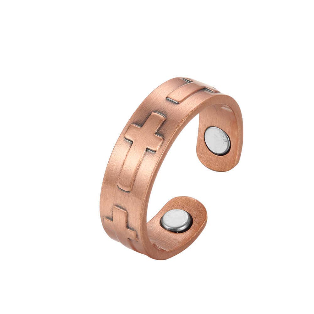 Solid copper cross magnet ring