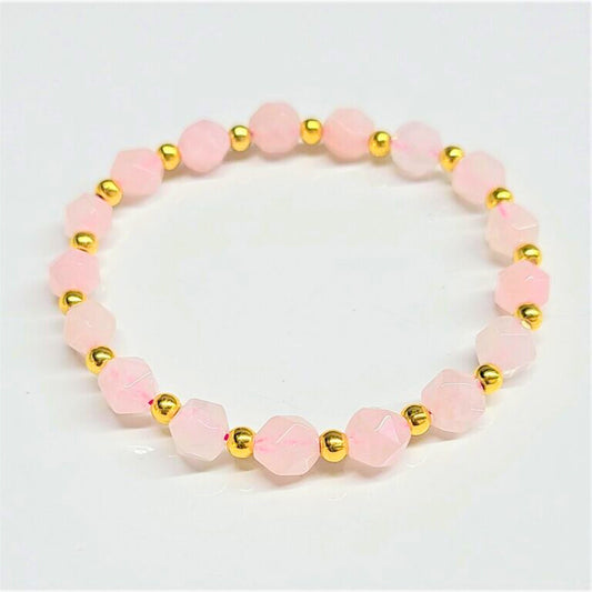 Rose Quartz Faceted Beaded Bracelet 8mm