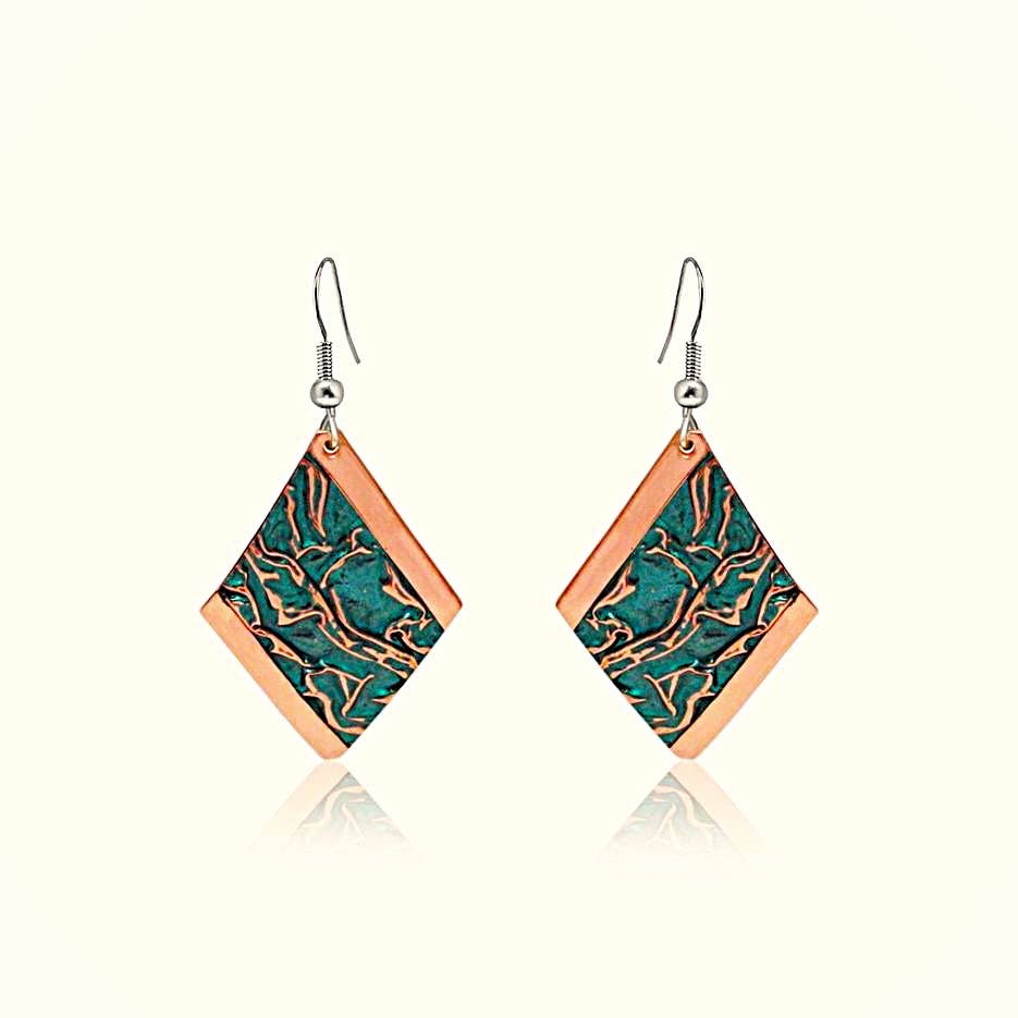 F 48 Turquoise color irregular hammered look Copper Earrings