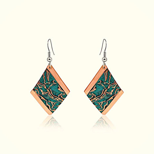 F 48 Turquoise color irregular hammered look Copper Earrings
