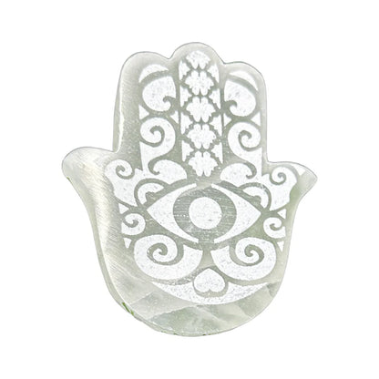 Selenite Engraved Hamsa Hand